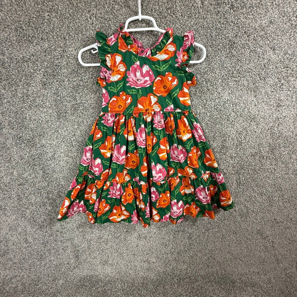 Pink Chicken Girls Green Floral Tiered Ruffle Cotton Dress Size 8Y